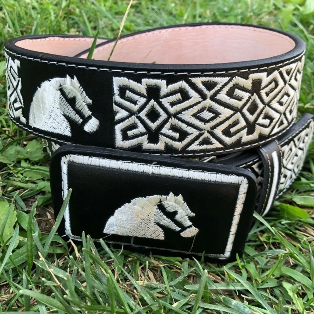 Men’s Mexican Embroidered Belt 100% Leather Hand Made Cinto bordado Cowboy
